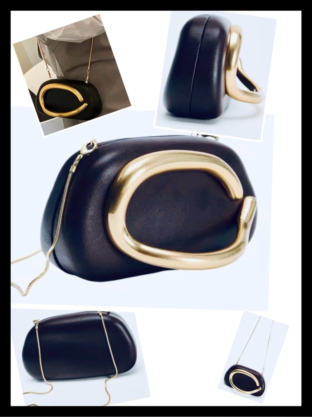 UNIQUE STYLE BLACK WITH GOLD CLUTCH OR CROSSBODY HANDBAG-VEGAN LEATHER‎-NWT